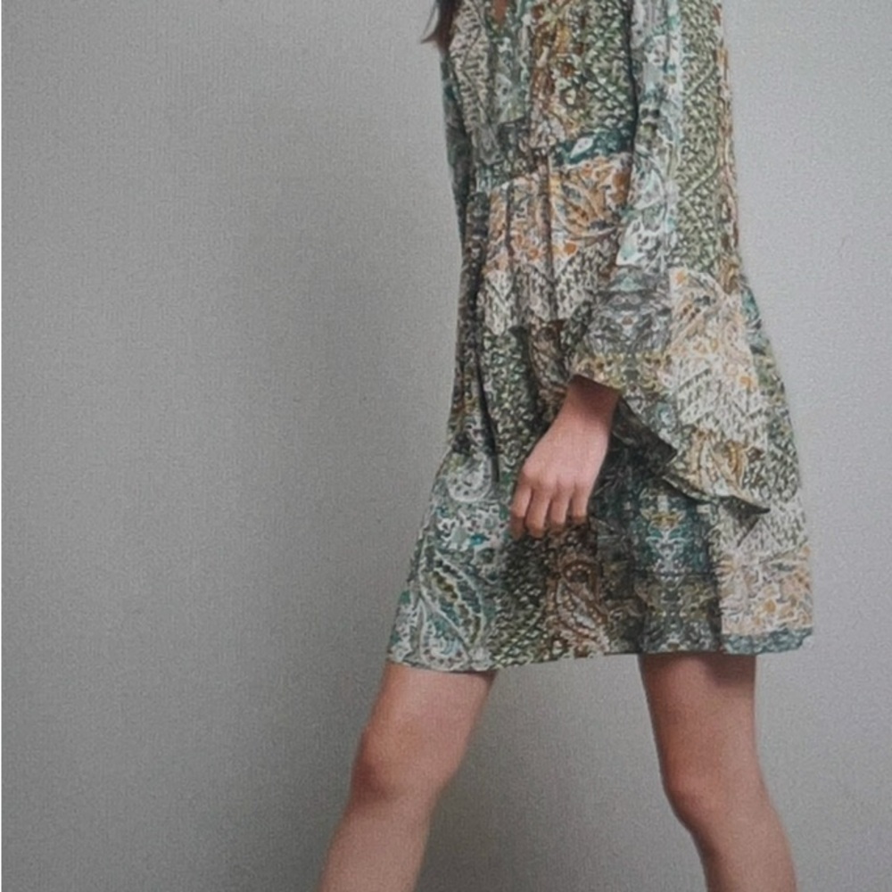 Anthropologie Green Long Sleeve Sundress Silk Kimono Dress NWT - Picture 3 of 14